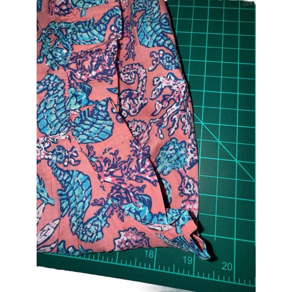 Simply Southern Women’s Sleeveless Ruffle Top, Coral/Seahorse Print, small - Picture 7 of 8